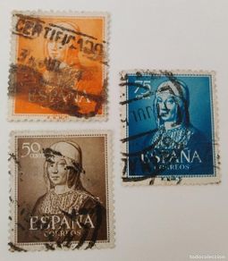 Sellos: 3 Sellos. España. 5º Centenario de Isabel La Catolica. Año 1951.